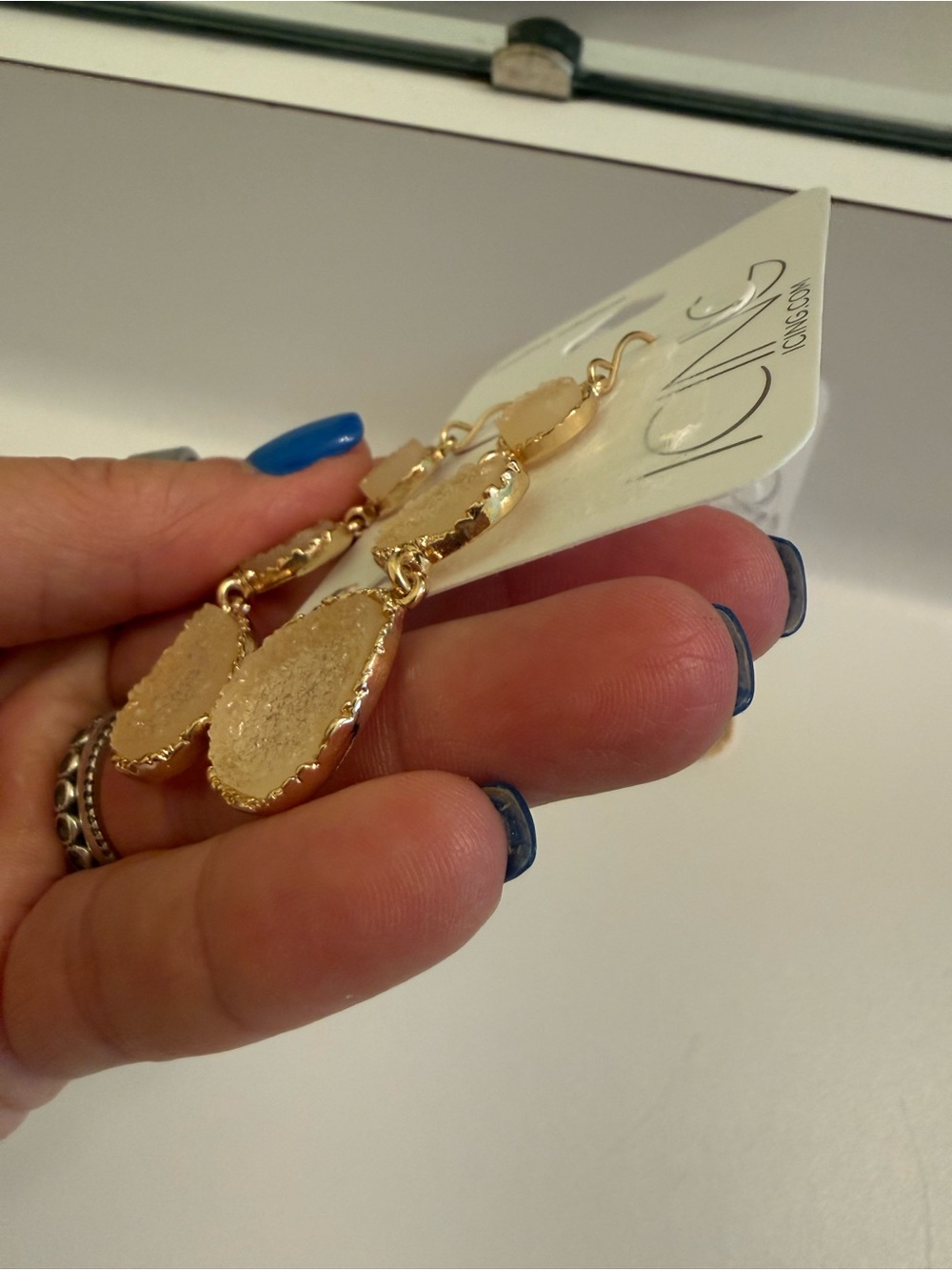Icing Gold-Tone Champagne Druzy Triple Drop Earrings - Picture 3 of 3